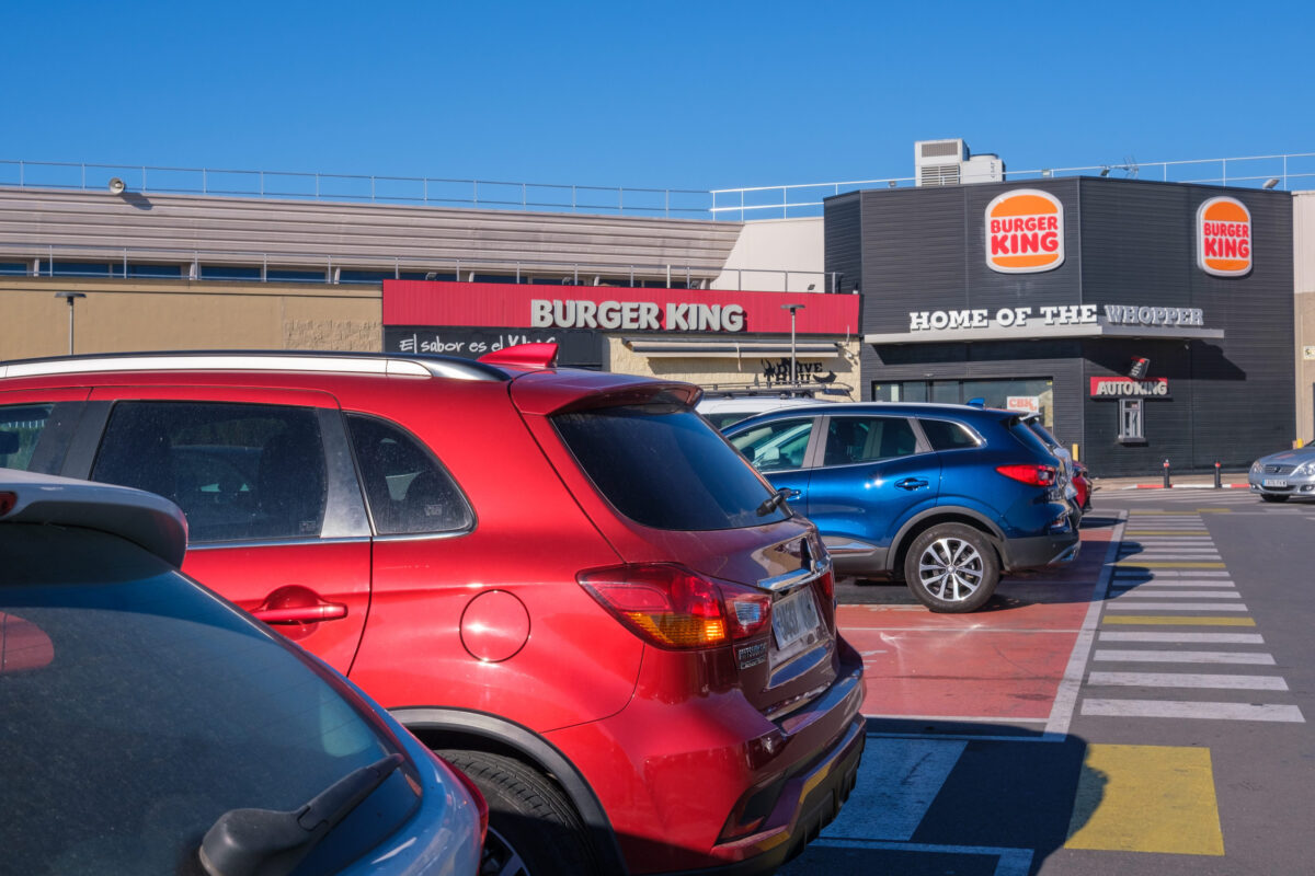 Valencia, Spain - December 11, 2023: From a car park, to Burguer King restaurant.