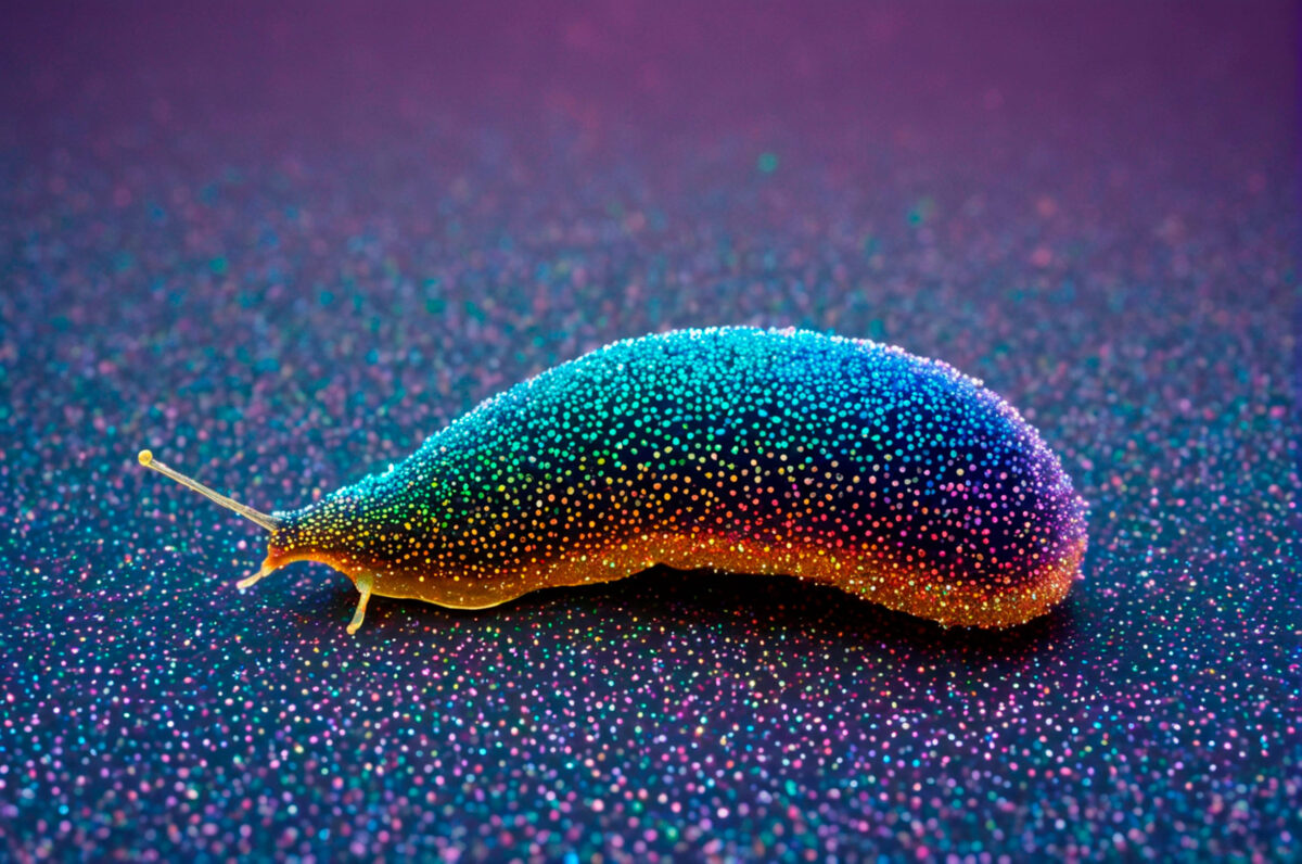 10 Scariest Infections Humans Can Get 4 Rainbow Slug Sparkling with Glitter on Iridescent Background. Generative AI.