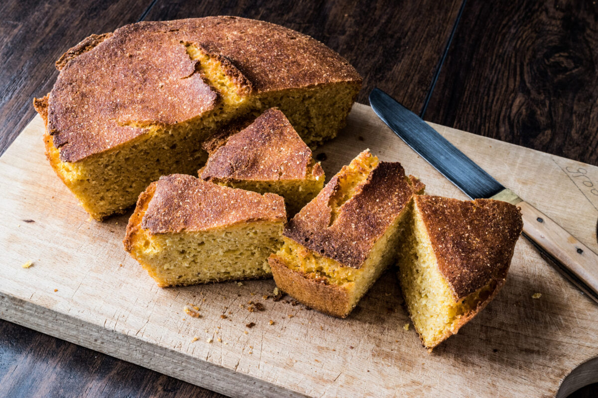 Turkish Cornbread  Misir Ekmegi on wooden surface