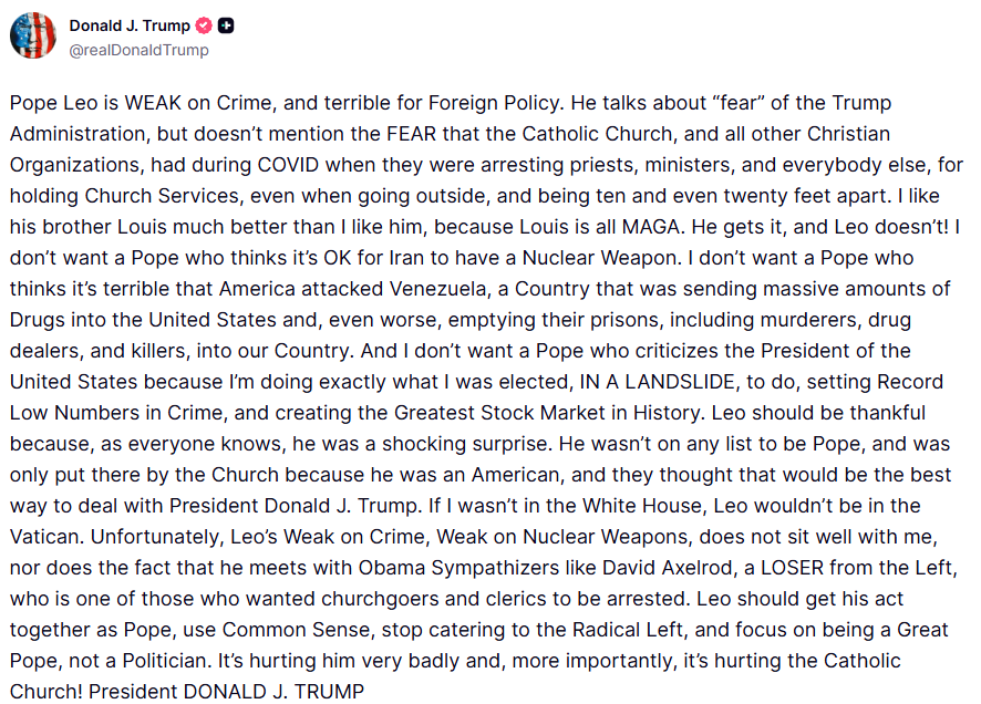 7 Ways Trump’s Feud With Pope Leo Turned Rubio’s Vatican Visit Into a Diplomatic Headache 1 Donald Trump condemns Pope Leo XIV