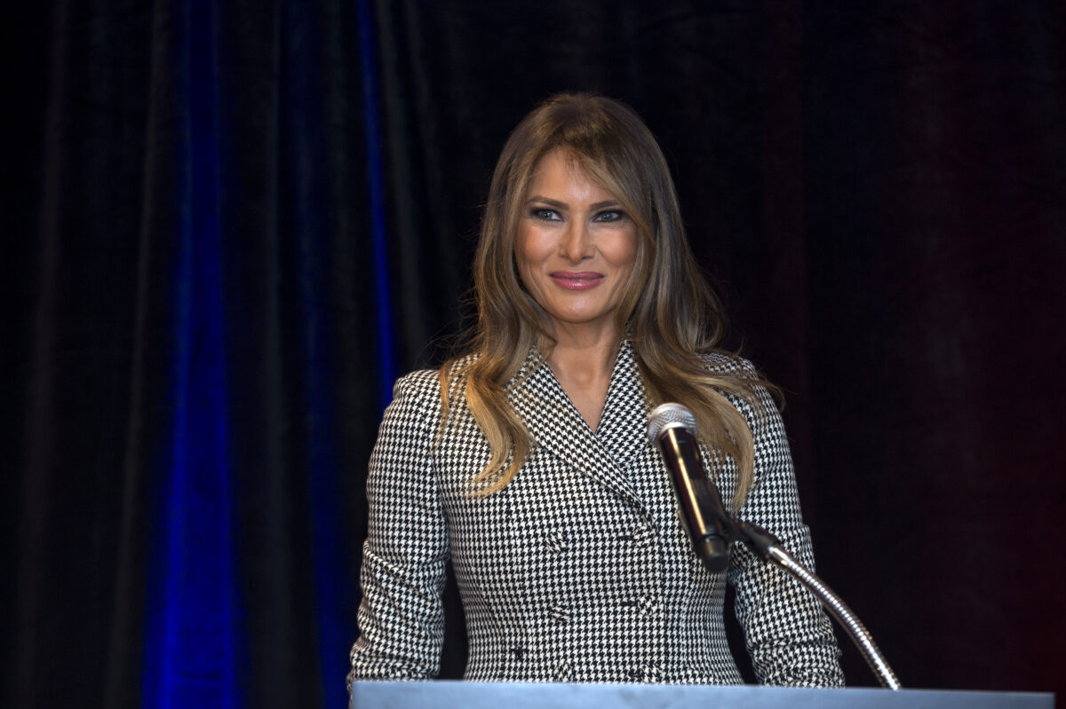 Melania Trump reacts to applause during her speech to Team USA 37247815882