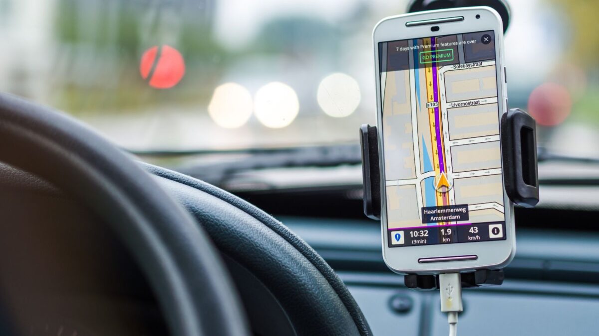 Phone on car dashboard