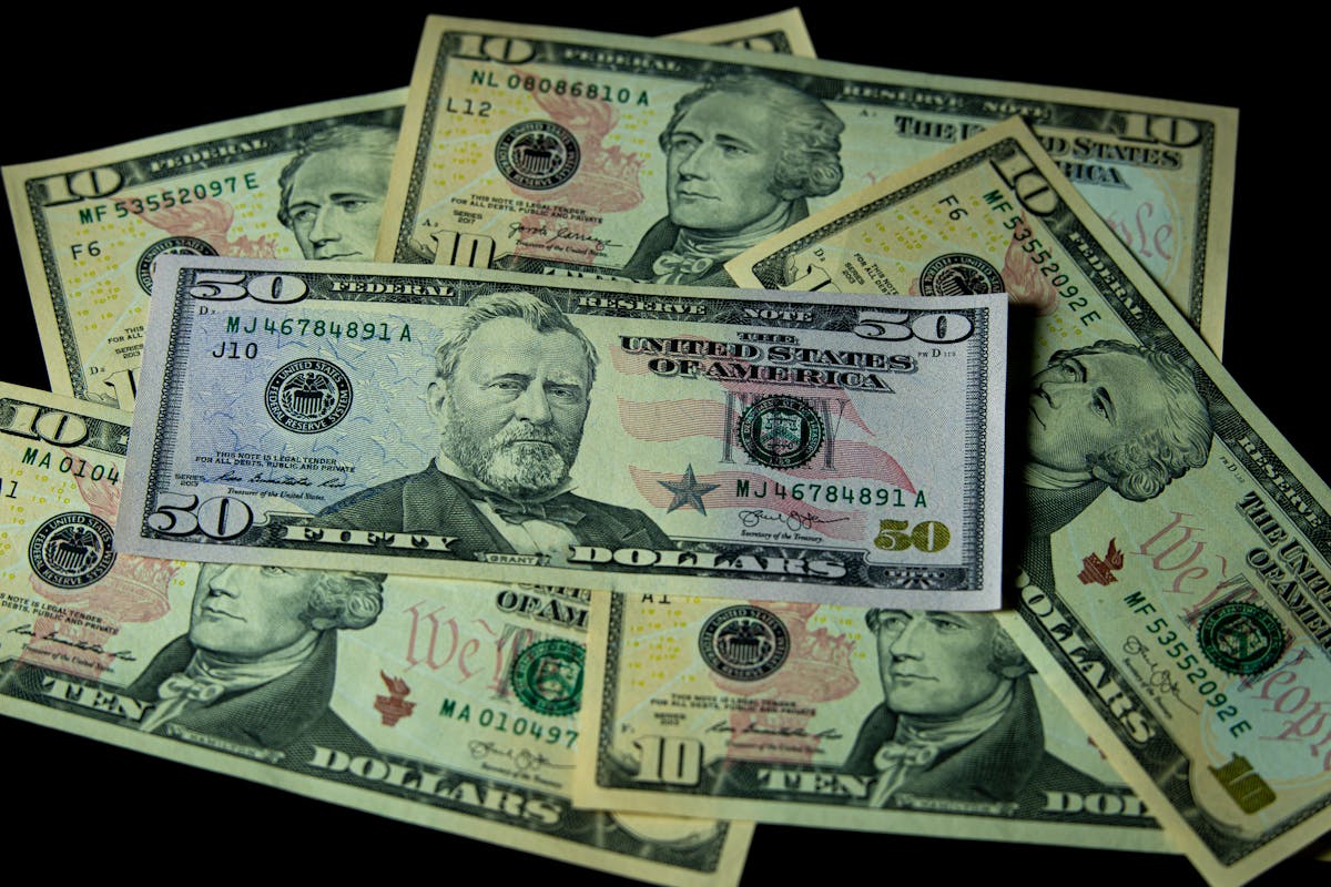 Detailed image of various U.S. dollar banknotes, showcasing currency and money theme.