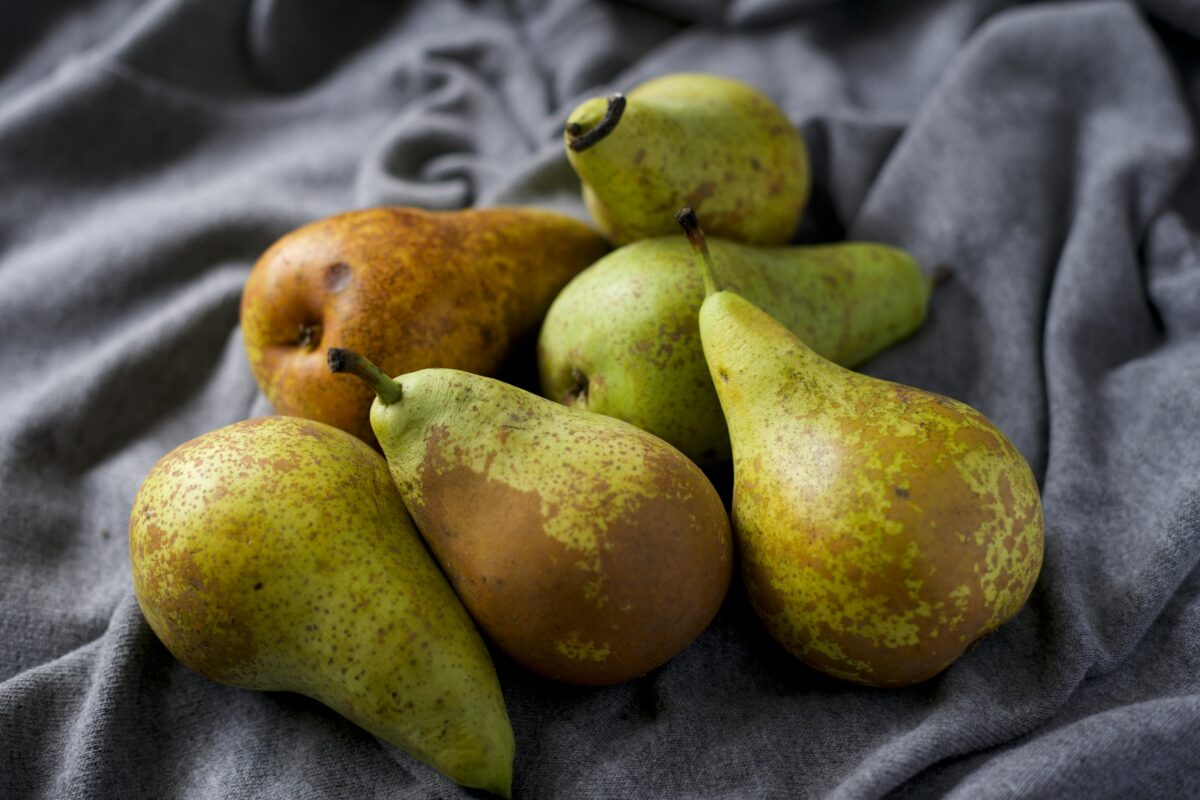 green-pears-on-gray-textile