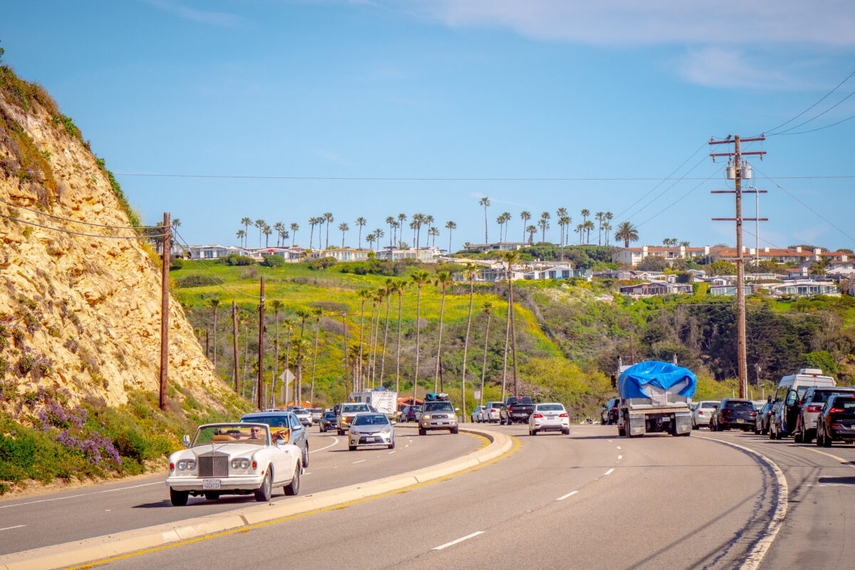 Driving on the PCH Pacific Coast Highway - MALIBU, USA - MARCH 29, 2019