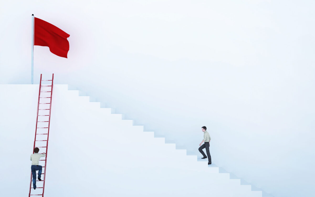 7 Worst Signs of a Weak Man Women Secretly Hate 2 Climb to the red flag . Work smart not hard concept . This is a 3d render illustration .