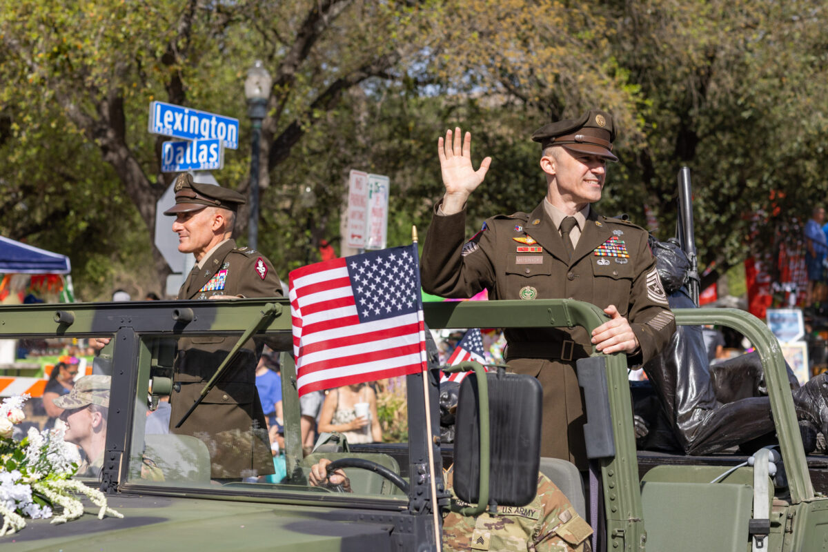 San Antonio, Texas, USA - April 8, 2022: The Battle of the Flowers Parade, Members of the U.S. Army Medical Center