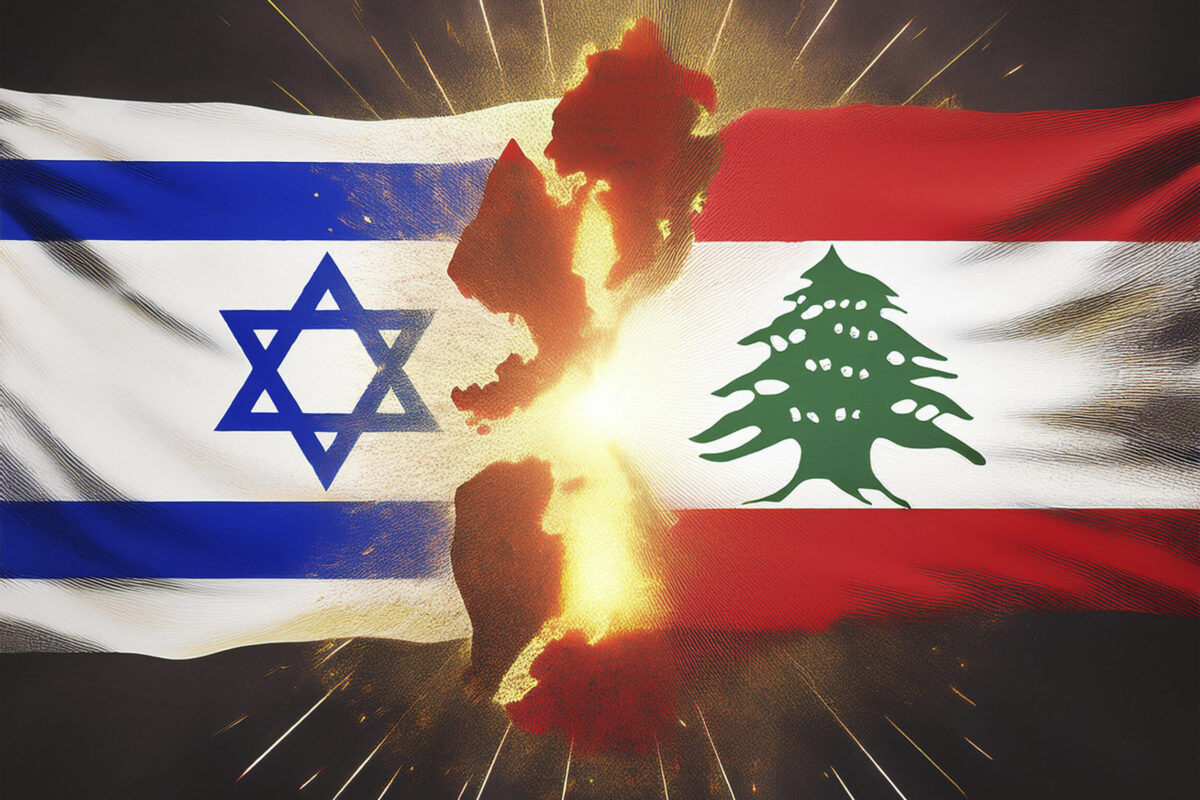 Israel vs Lebanon. Lebanon flag. Israel flaf. War. Burst. Conflict between Lebanon and Israel. Hezbollah leader warns Israel against extending war to Lebanon. Explosion in port