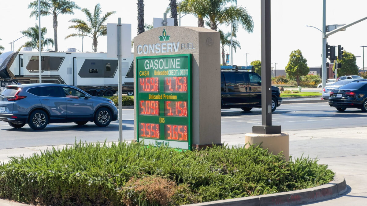 Santa Maria, California, USA - July 21, 2024. Gas station sign displaying fuel prices.