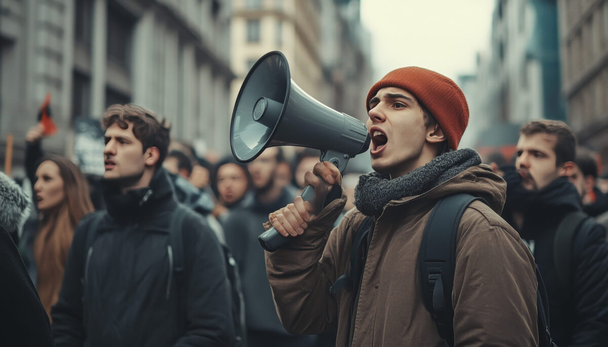 7 Worst Bills Ever Enacted in the United States 1 Crowd protests in the city, many individuals raise voices with a megaphone for change
