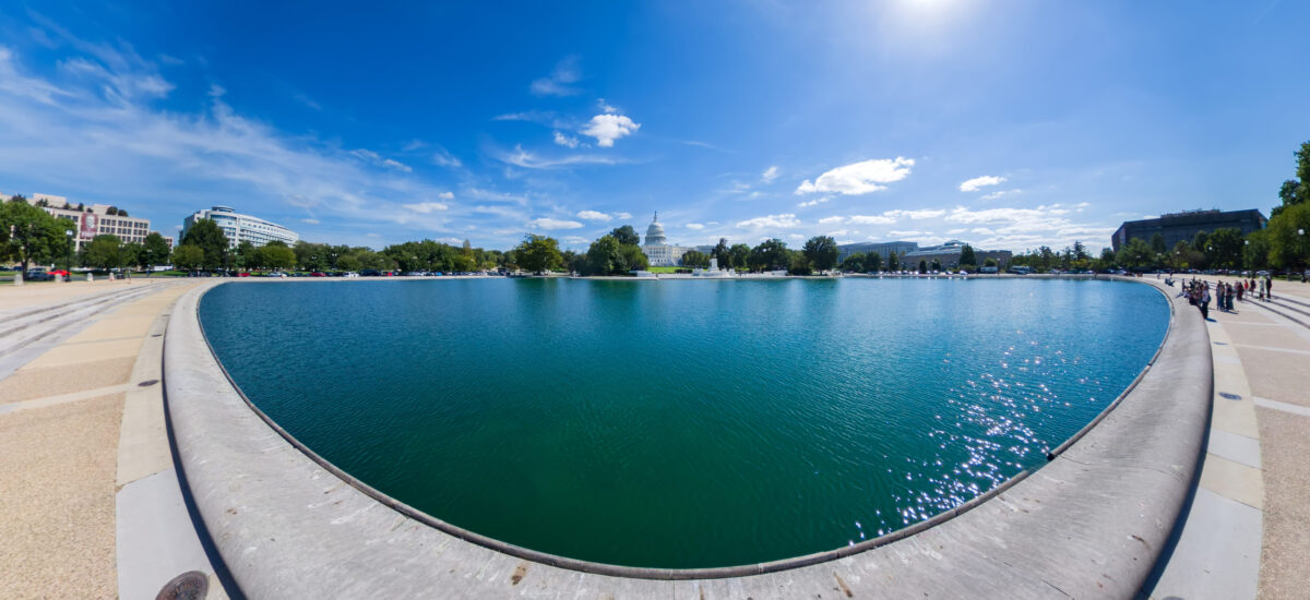 Ted Lieu Challenges Trump’s Reflecting Pool Vandalism Claims: “There’s 24/7 Video Surveillance” 2 The historic US Congress building framed by natural landscape and water. Shot on fisheye.