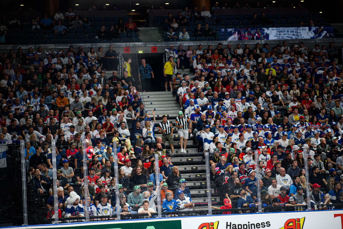 PRAGUE, CZECH REPUBLIC - MAY 20, 2024: The game of IIHF 2024 Ice Hockey World Championship Finland - Denmark at O2 Arena