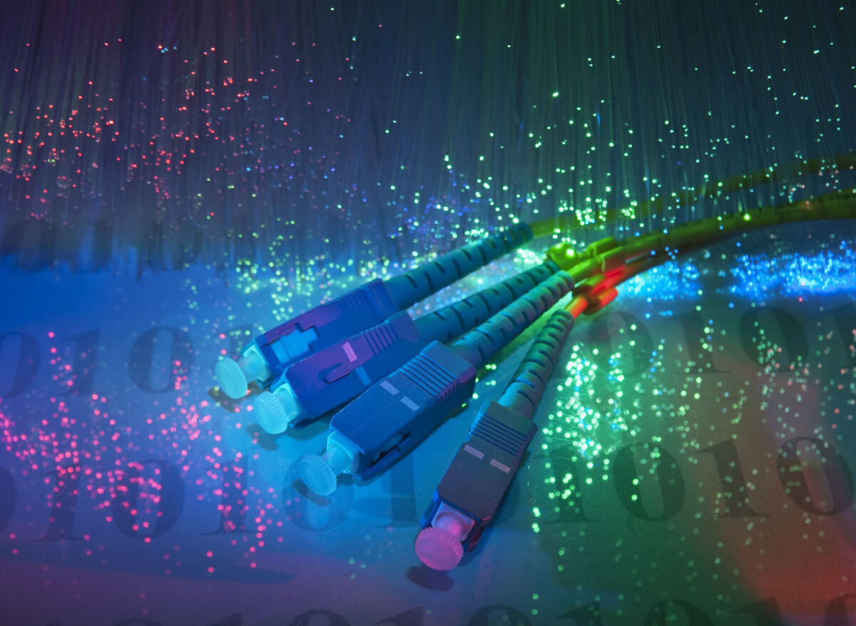 network cable closeup with fiber optical background