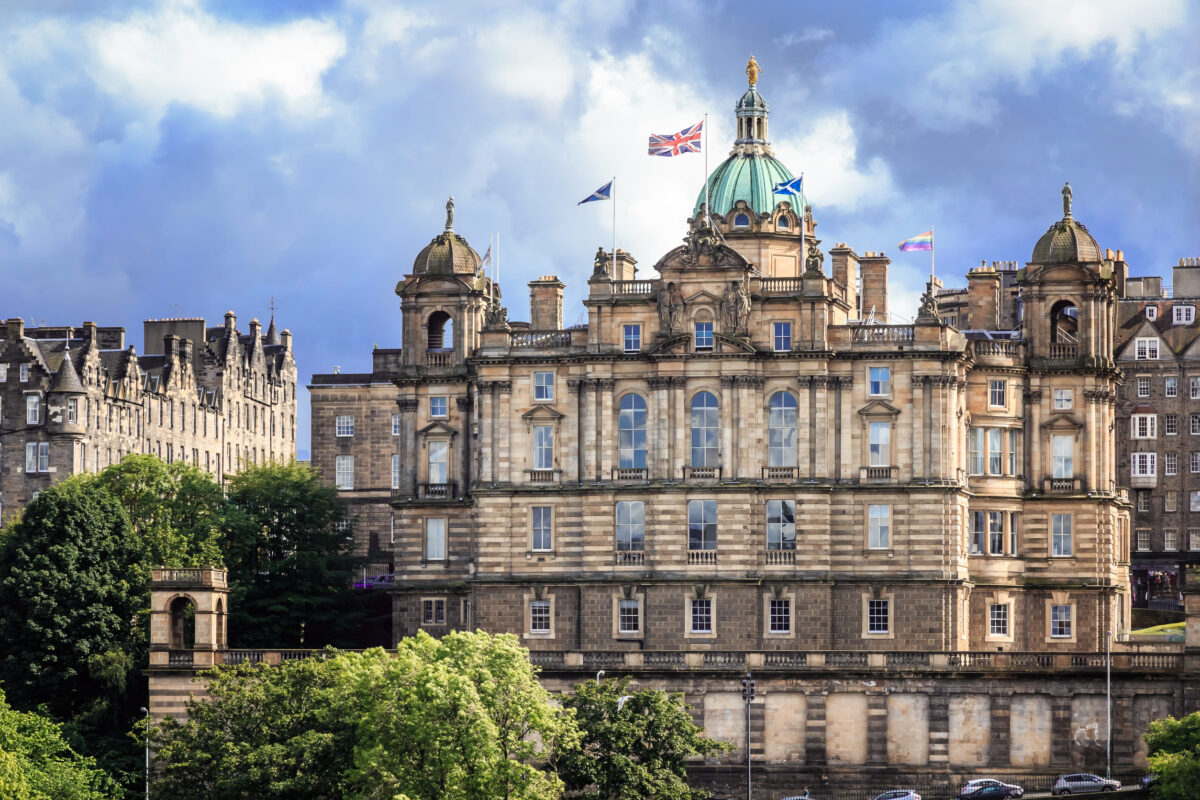 Edinburgh, Scotland, UK, July 1 2016: Bank of Scotland building on The Mound, Edinburgh, dating from 1801.