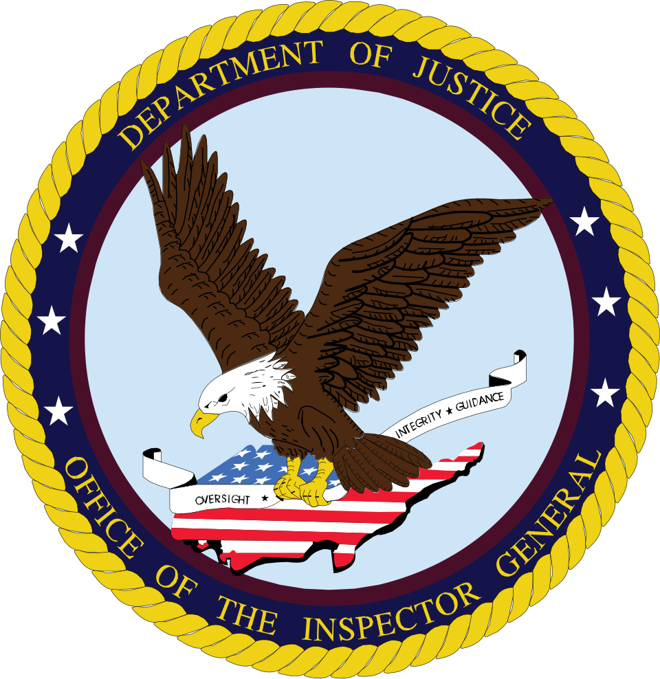 Seal of the U.S. Department of Justice Office of the Inspector General 1989 2020.svg
