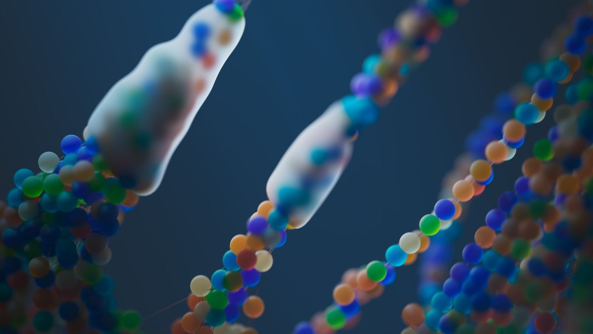 Could Your Genes Reveal How Long You’ll Live? Science Says It’s Possible 2 Close-up of a colorful abstract representation of DNA strands, illustrating science and genetics.