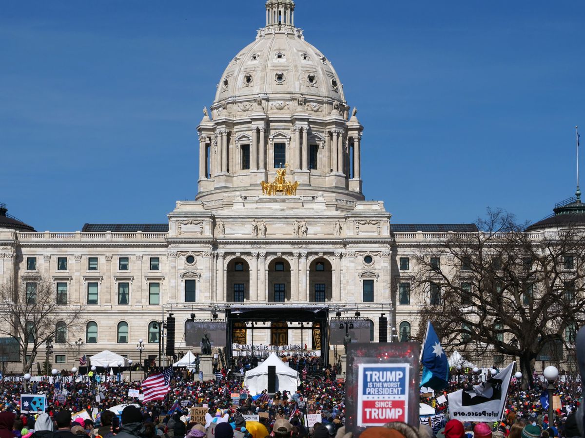 Senate Iran war powers vote exposes a widening constitutional clash with Trump. 4 Crowd gathers at Minnesota State Capitol for protest in springtime.