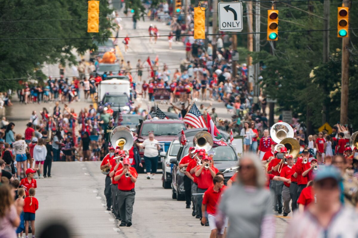 festive-parade-with-marching-band-in-city-street