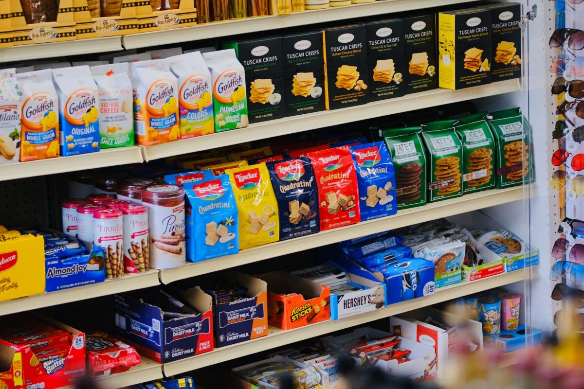 selection-of-snacks-on-shelves-in-store
