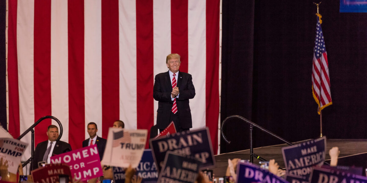 Trump Blocks $227 Million Disaster Aid for New York, New Jersey, Massachusetts, and Rhode Island After Snowstorm. 2 AUGUST 22, 2017, PHOENIX, AZ U.S. President Donald J. Trump gestures to crowd of supporters at the Phoenix Convention Center during a 2020 Trump rally