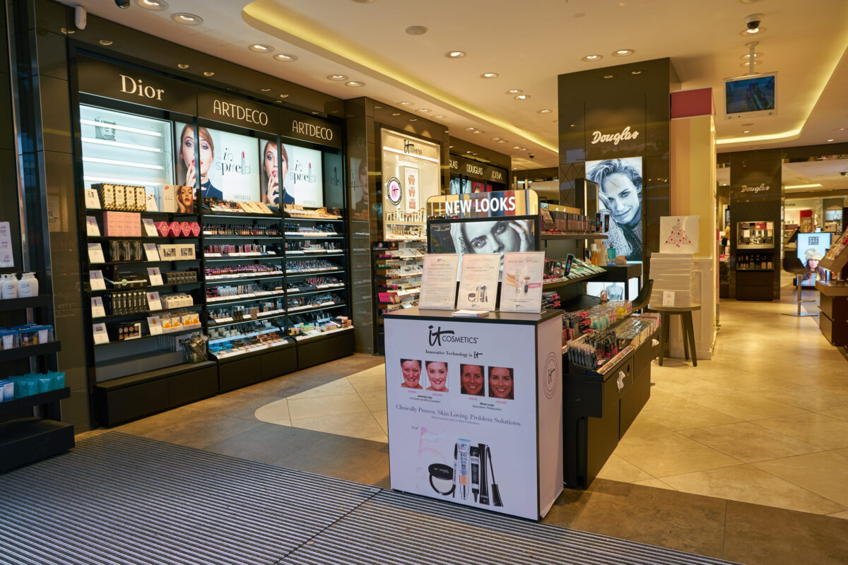 Suspect Accused of Stealing Over $700 in Fragrances From Ulta in Shirley 2 DUSSELDORF, GERMANY - CIRCA SEPTEMBER, 2018: cosmetics on display at Douglas store in Dusseldorf.