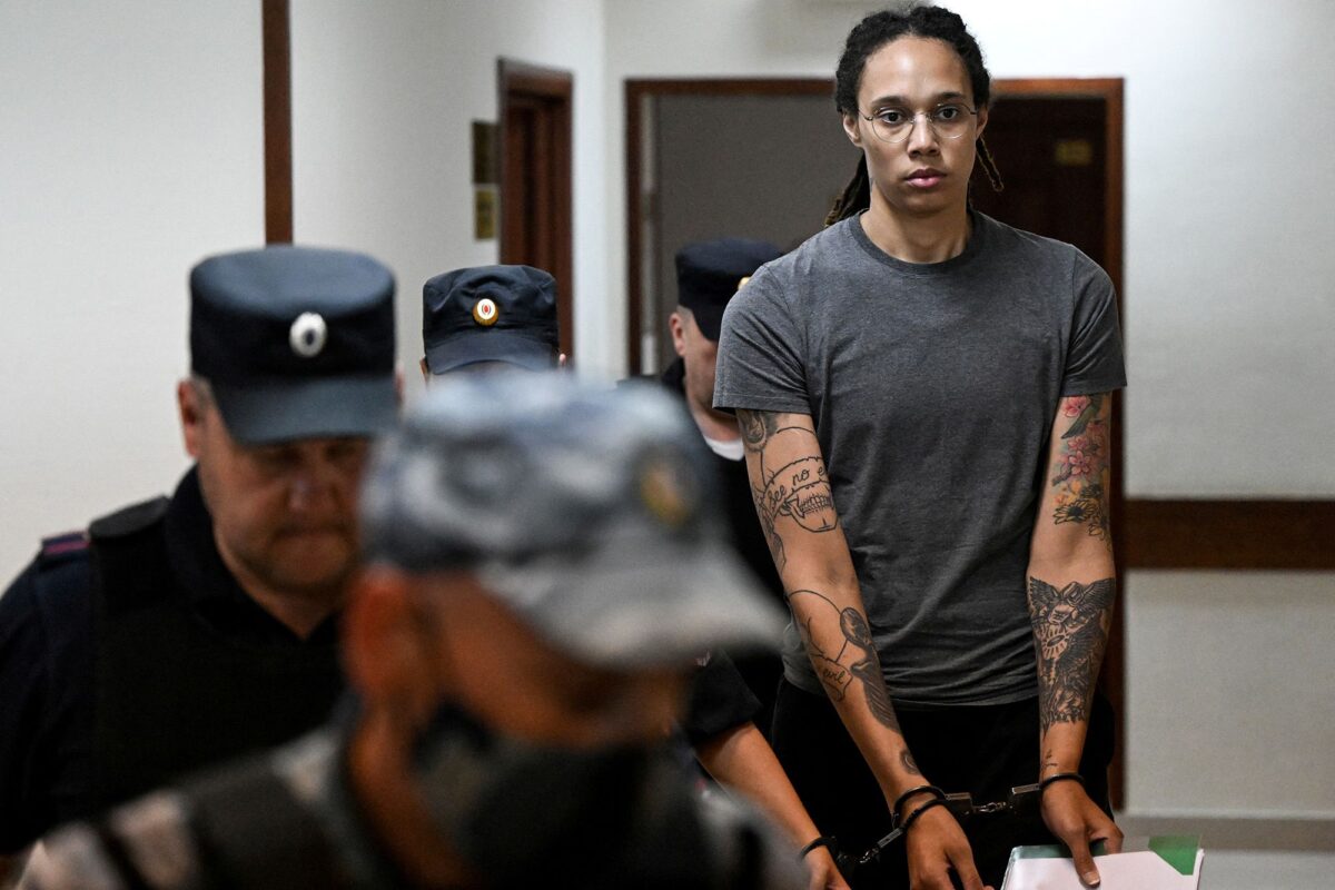 Brittney Griner Files for Divorce From Cherelle After Eight Years, Seeks Joint Custody of Son 2 Brittney Griner is escorted in a court building in Khimki outside Moscow, Russia, August 4, 2022.