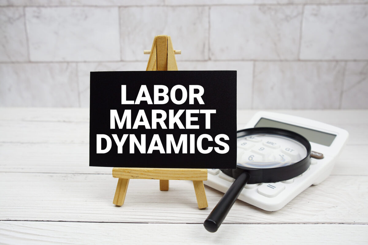Labor Market Dynamics text with calculator and magnifying glass
