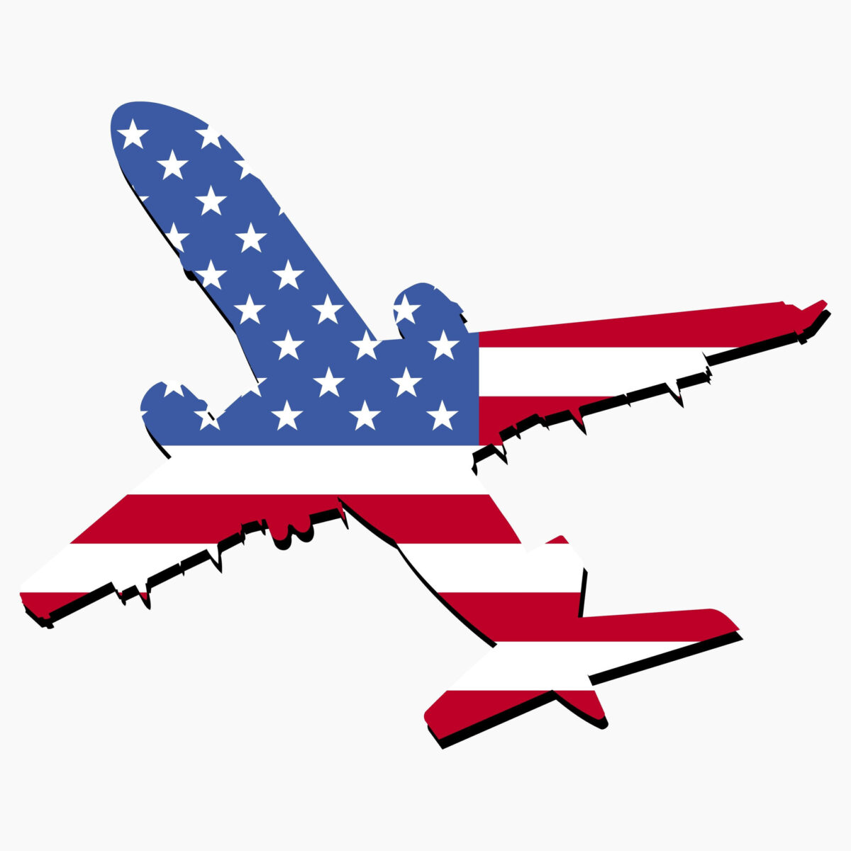 plane silhouette with American flag illustration