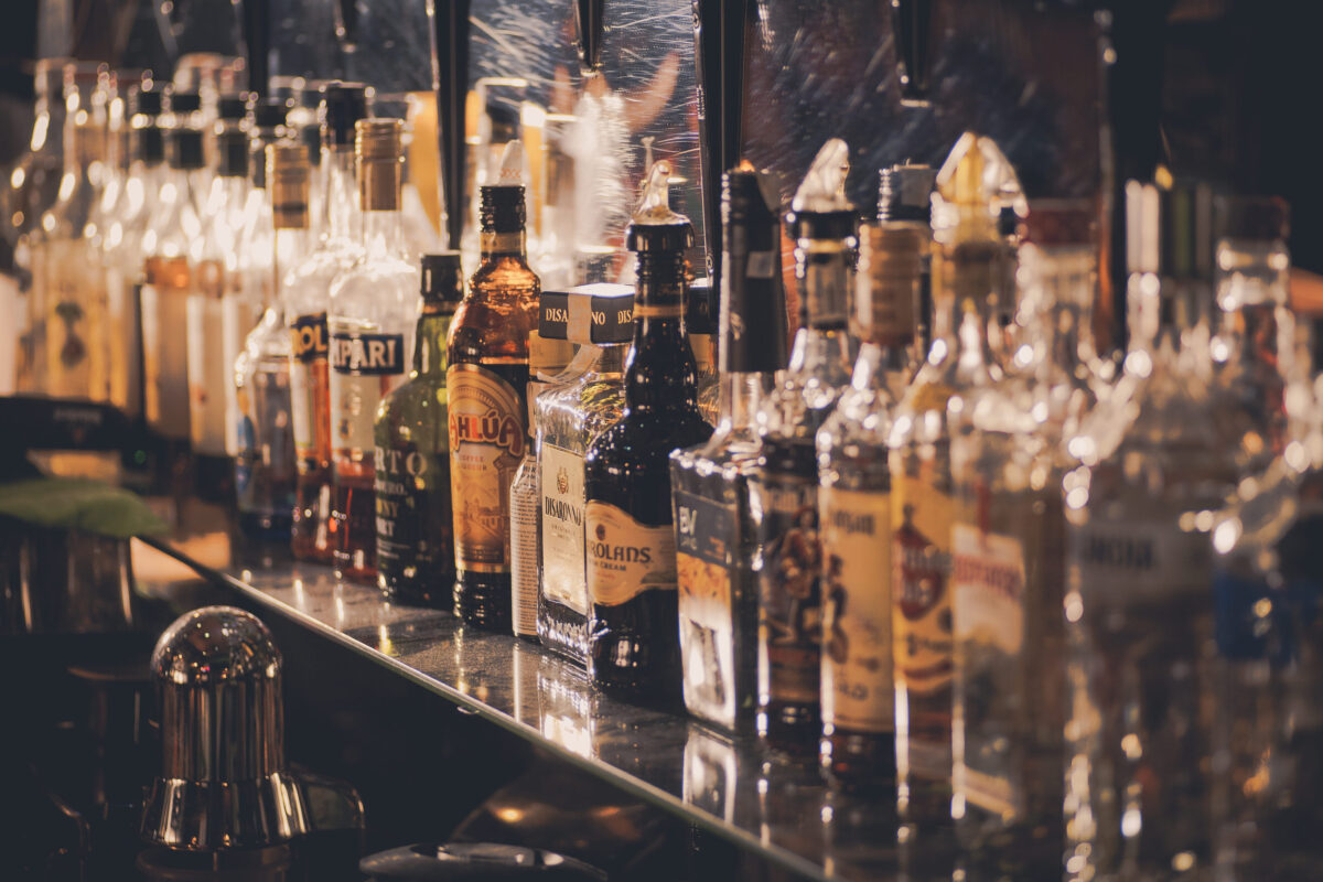 Bucharest, Romania - October 29, 2016: Image of various alcohol bottles in a pub in Bucharest, Romania.