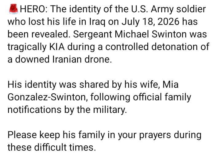 Army Identifies Sgt. Michael Swinton, Killed While Making a Downed Drone Safe in Iraq 2 WhatsApp Image 2026 07 25 at 4.08.22 PM