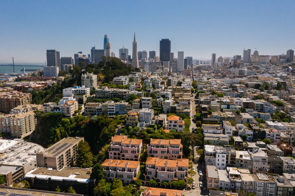 Stunning aerial view of San Francisco showcasing iconic skyline and residential buildings.