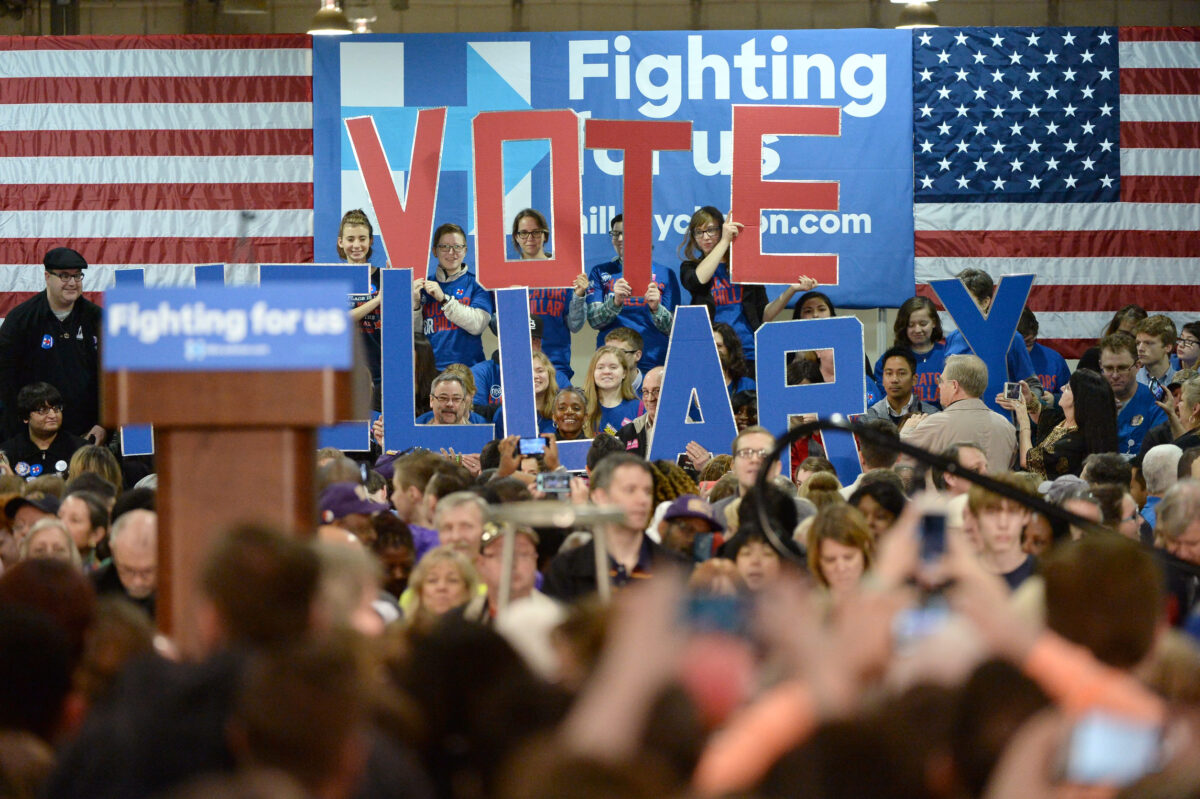 Saint Louis, MO, USA - March 12, 2016: Democratic presidential candidate and former Secretary of State Hillary Clinton campaigns at Nelson-Mulligan CarpentersA?i? 1/2 i? 1/2  Training Center in St. Louis