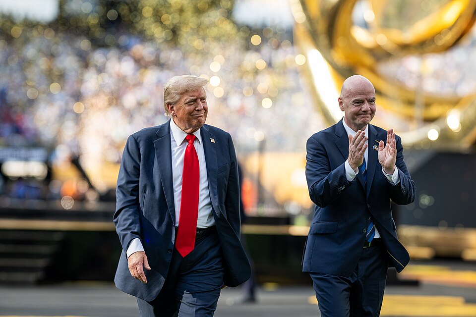 Trump Defends FIFA’s Gianni Infantino as Soccer’s Biggest Power Struggle Raises Questions About Money, Politics, and the Future of the Game 1 P20250713DT 1273 President Donald Trump and First Lady Melania Trump attend the FIFA Club World Cup Final soccer match