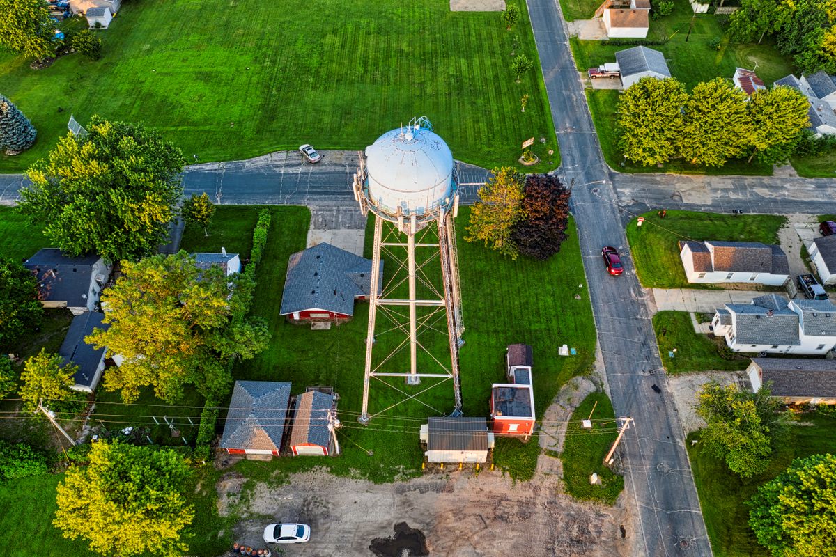 Cyberattacks Hit Water Systems in 12 States as Hidden Risks Surface 3 Aerial photograph showing the water tower and nearby residential area in Austin, Minnesota.