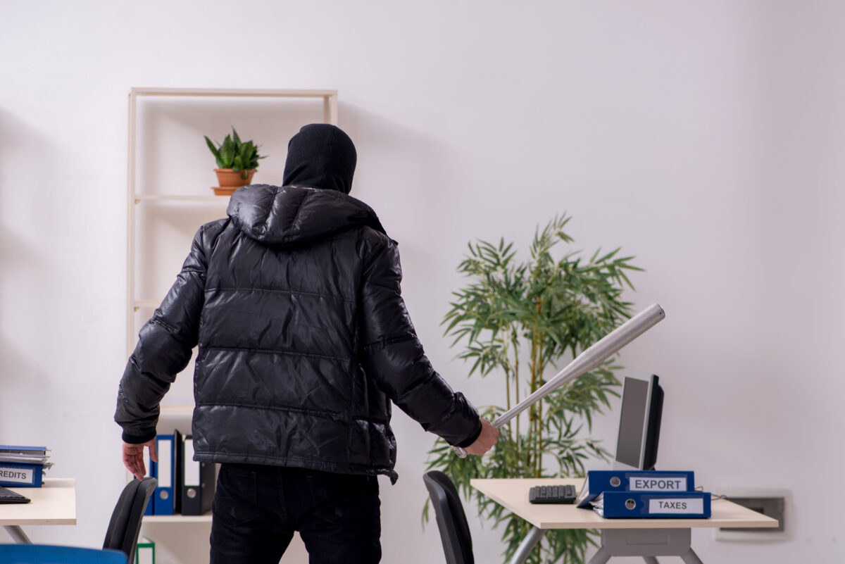 Young male burglar in the office