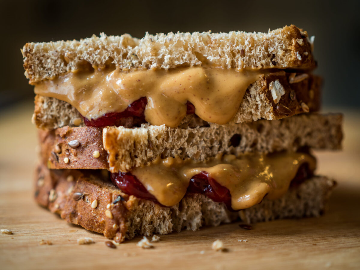 Peanut Butter and Jelly Sandwich Close Up, Halves