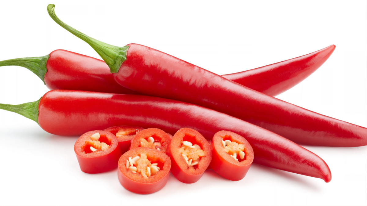  Fresh organic chili isolated on white background.
