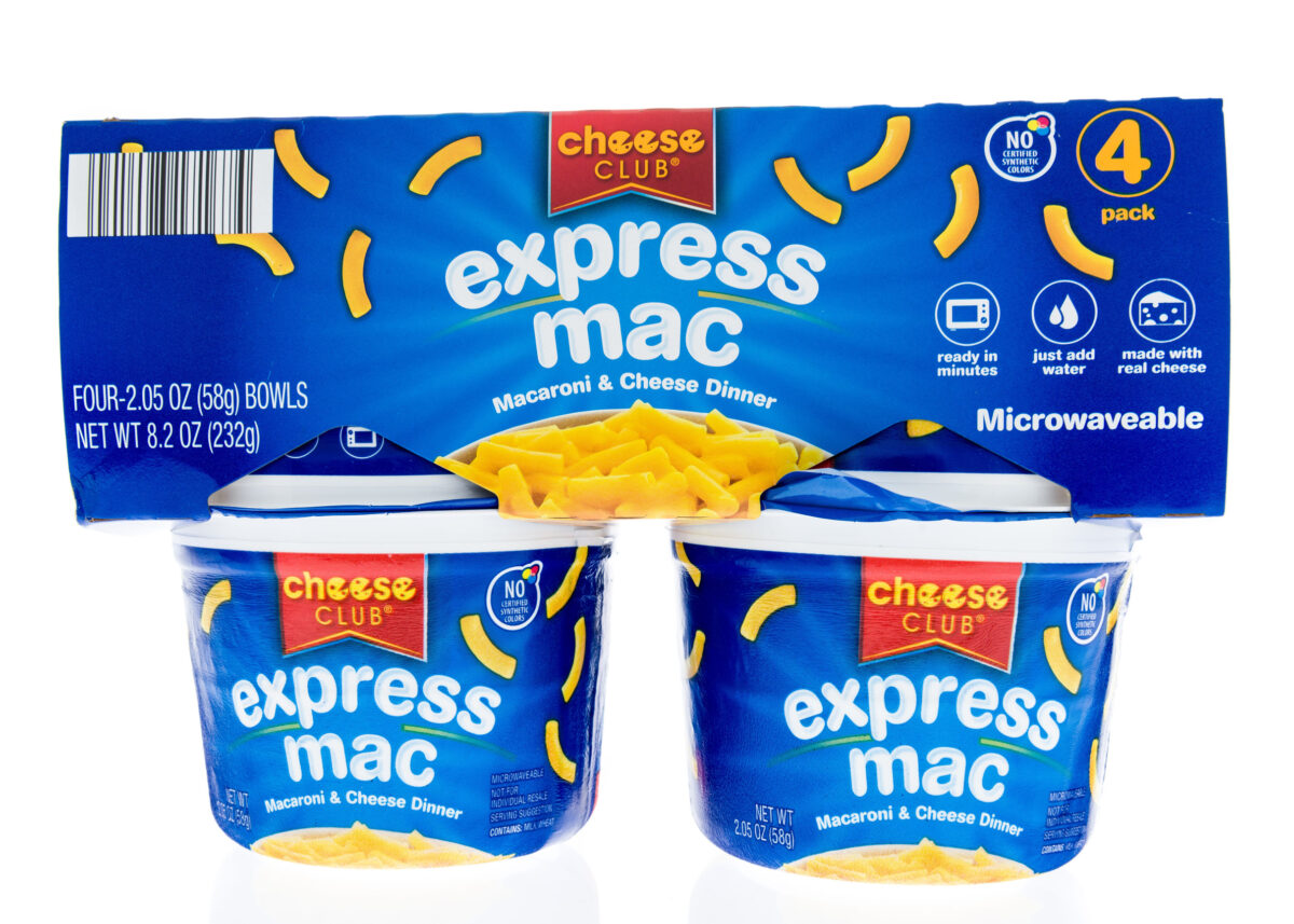 Winneconne, WI - 9 March 2018: A package of Cheese Club express mac macaroni and cheese on an isolated background.