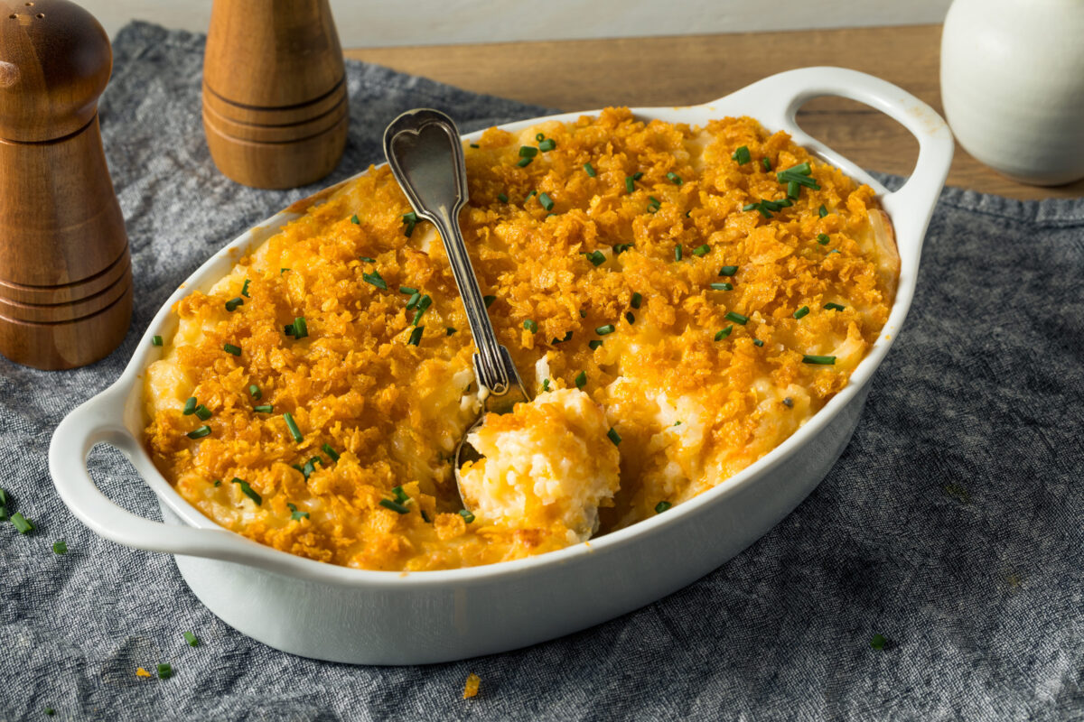 10 Iconic Signature Casseroles From Different States That Americans Still Love 2 Homemade Funeral Potatoes Casserole with Cheese and Chives