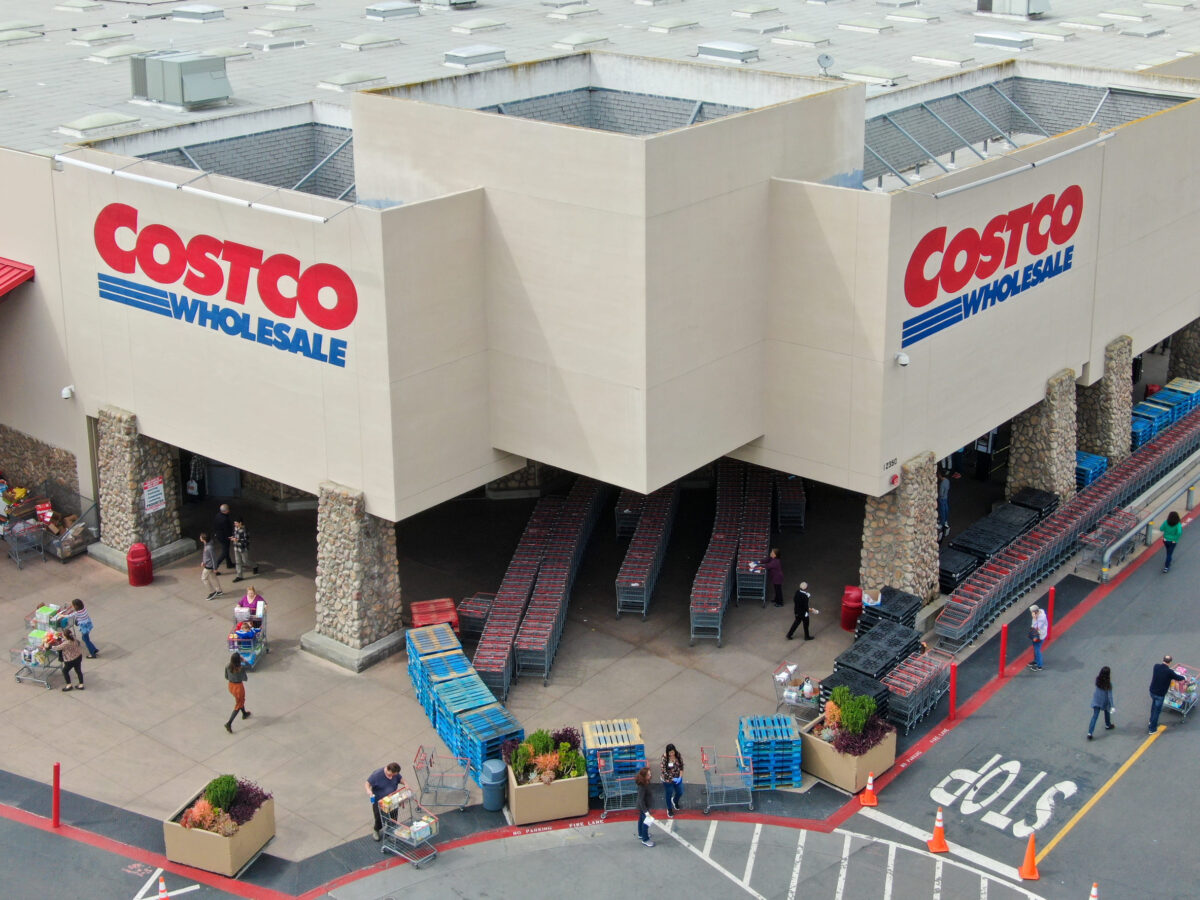 Special lines for shoppers at Costco during COVID-19 pandemic. Coronavirus virus and panic buying concept