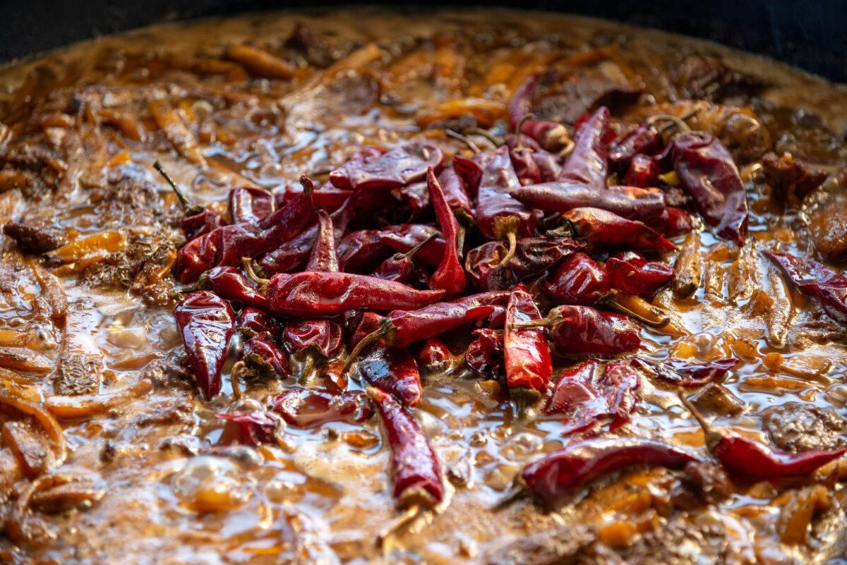 Hot pepper in the prepared pilaf. Uzbek food
