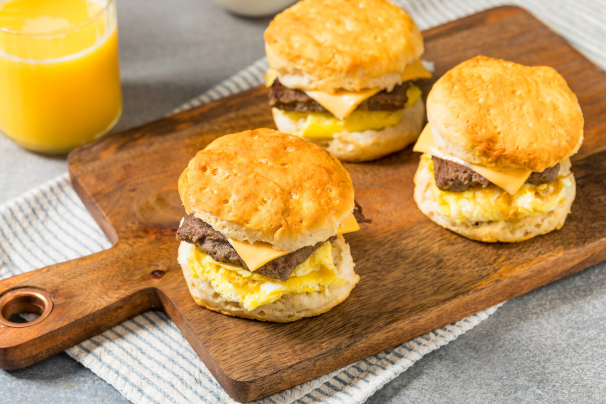 Homemade Sausage Egg Biscuit Breakfast Sandwich with Cheese