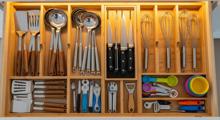 6 Organizing Tools That Keep Deep Kitchen Drawers Clutter-Free