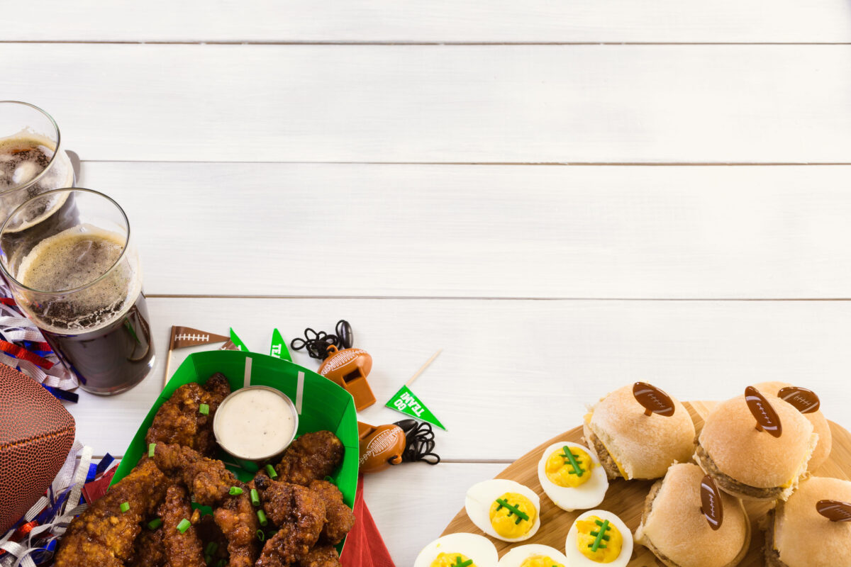Snacks for watching a football game. Super Bowl day party.
