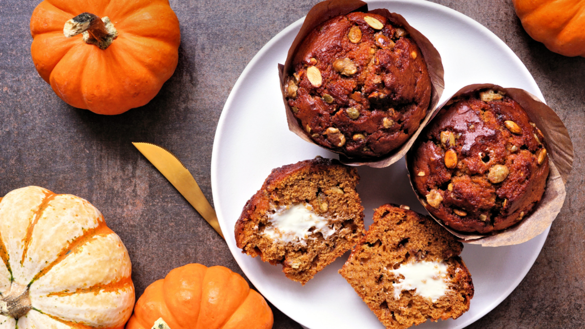 Cream cheese filled autumn pumpkin muffins. Image Credit: jenifoto/ 123RF