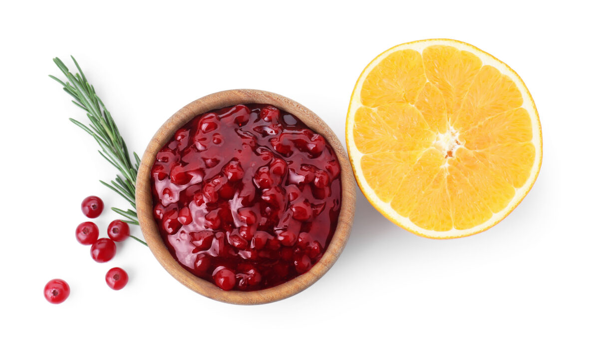 Tasty cranberry sauce in bowl