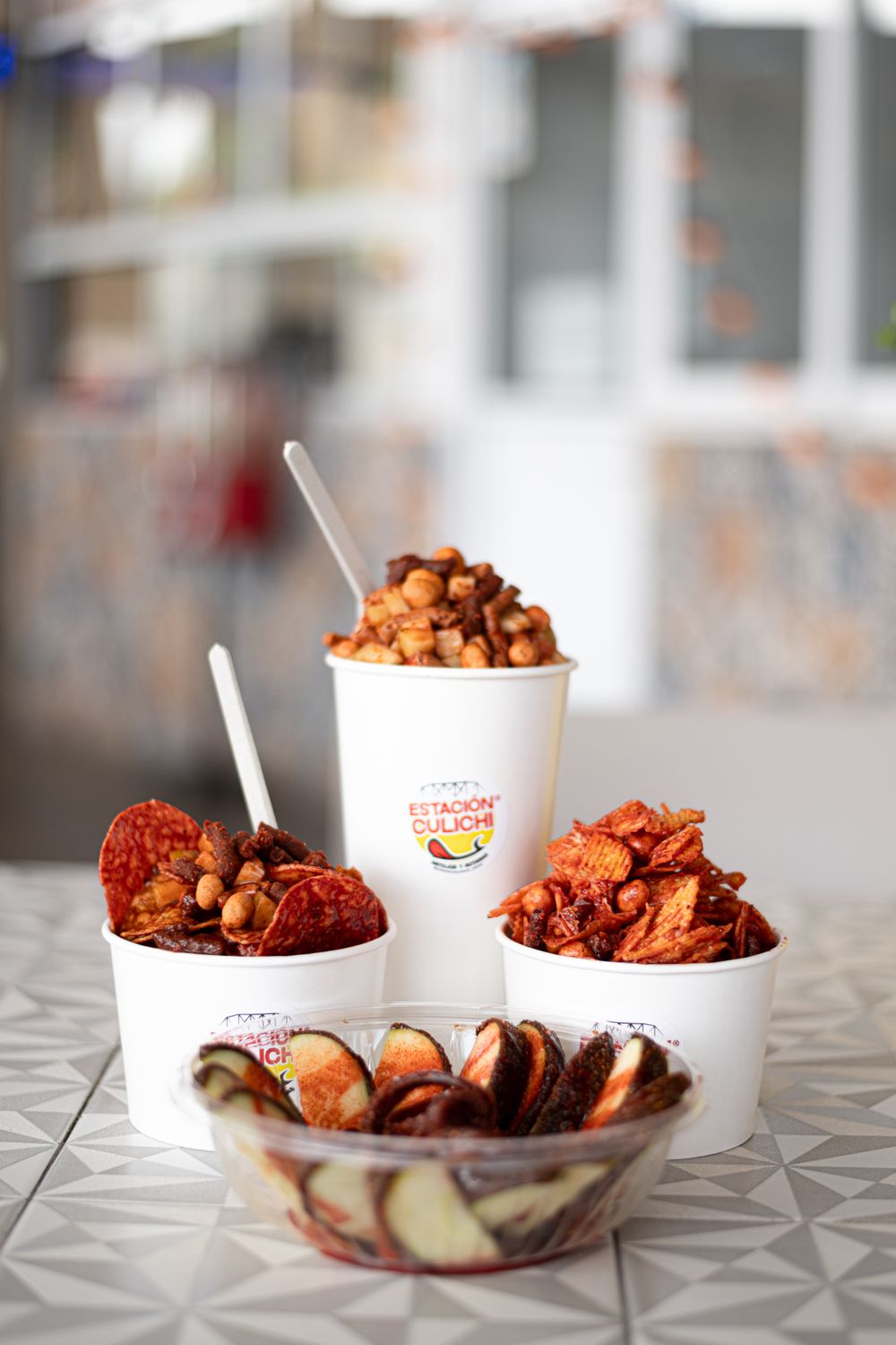 Delicious fried Mexican snacks in cups, captured in Santiago de Querétaro.
