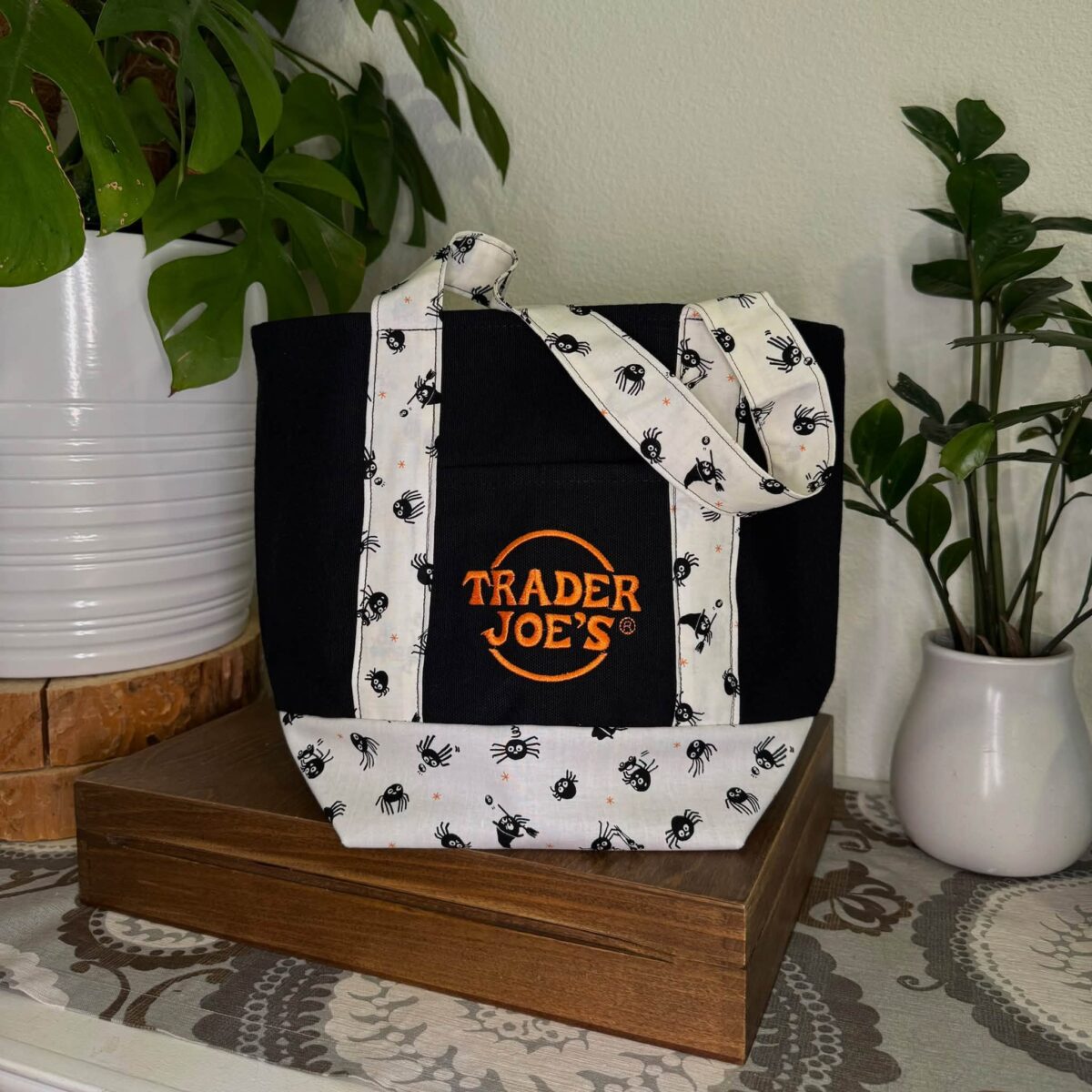 trader joe mini tote with halloweeen design